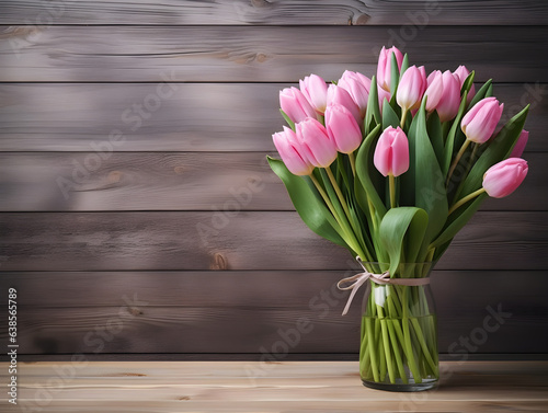 Delicate Pink Tulips Meet Time-Worn Wooden Backdrop in a Dance of Spring Renewal. © Philipp