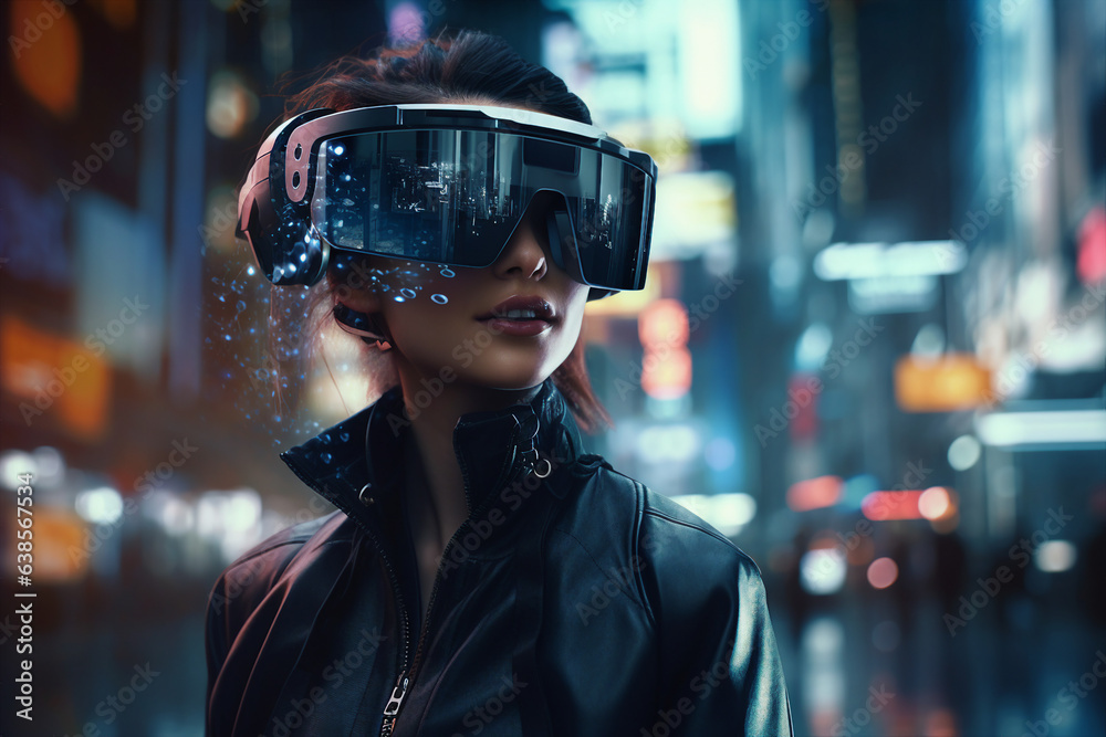 Generative ai collage photo of gamer using device gadget for virtual reality simulation Generative ai collage photo of gamer using device gadget for virtual reality simulation
