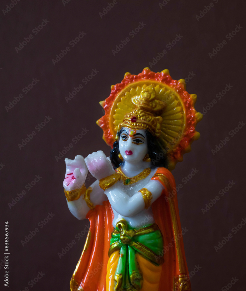 Hindu God Krishna on blue background Shree Krishna, Happy Janmashtami
