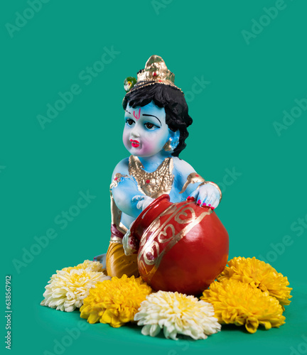 Hindu God Krishna on green background