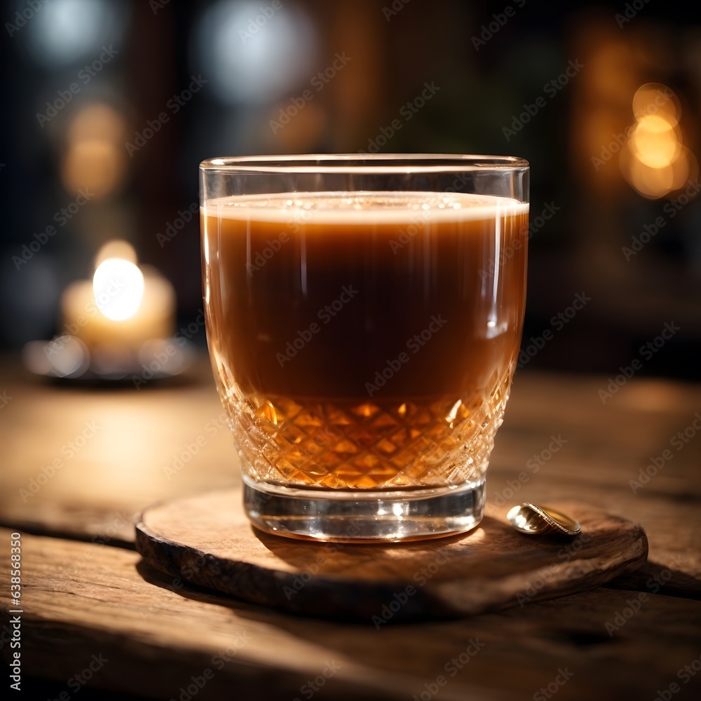 photo of a cup coffee on wooden table cafe background