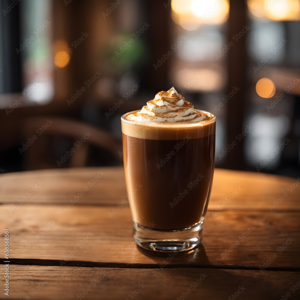 photo of a cup coffee on wooden table cafe background photo of a cup coffee on wooden table cafe background