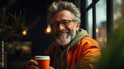 Elderly Gentleman Savoring Takeaway Coffee with Joy