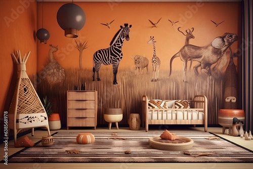 African style interior of children room.
