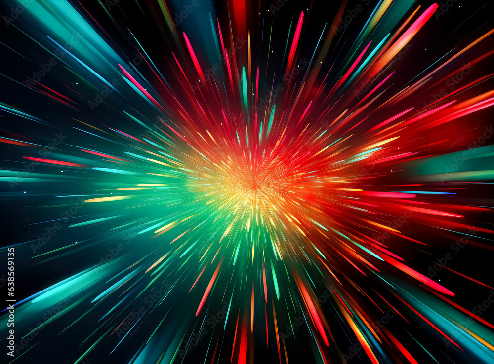 Blue, red and green burst background. Red and blue color burs moving at lightspeed in space. burst of rays of light with colors, speed, and motion. Blue, red and green burst background. Red and blue color burs moving at lightspeed in space. burst of rays of light with colors, speed, and motion.