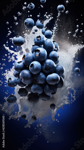 falling splash of blueberries. healthy vegan concept art. 