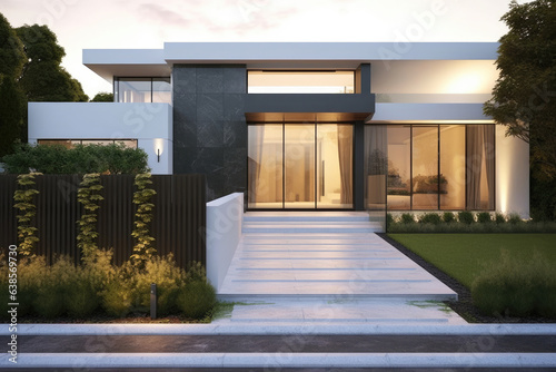 Beautiful modern house with garden Generative AI.