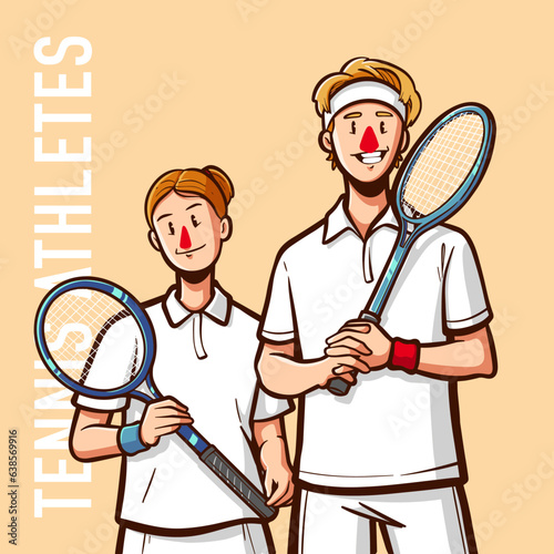 Vector people with job tennis athletes in hand drawn style