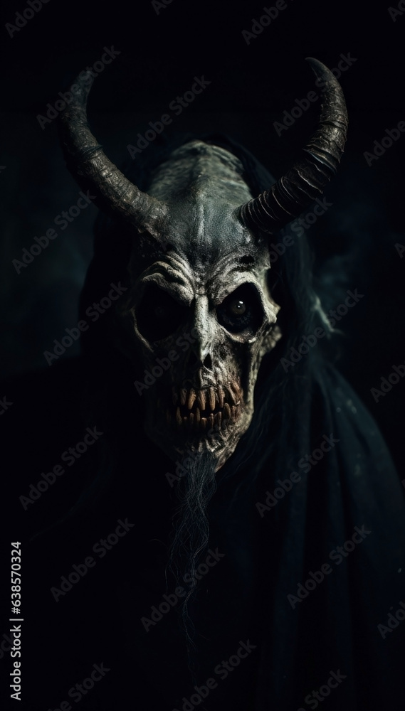 angel of death with evil looking expression and long demonic horns. angel of death with evil looking expression and long demonic horns.