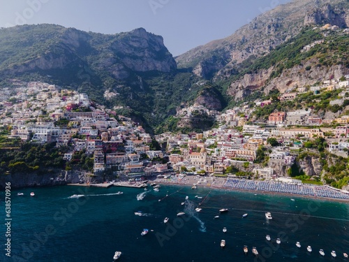 Fototapeta Naklejka Na Ścianę i Meble -  Positano on the Amalfi Coast, Italy by Drone