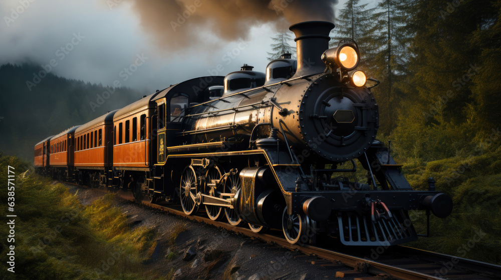Fototapeta premium Retro Train: Billowing Steam and Smoke