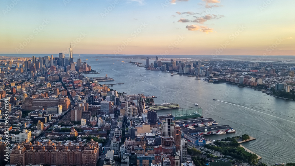 Captivating aerial view of New York City skyline over the Hudson River ...