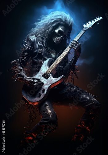 skeleton riffing on a electric guitar. good for metal bands album covers and promotional material.  photo