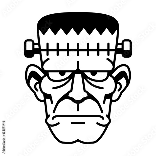 Vector Retro Cartoon Funny Frankenstein Head Isolated