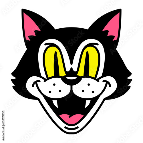 Vector Retro Cartoon Funny Cat Head Isolated
