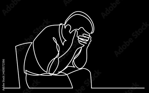 continuous line drawing vector illustration with FULLY EDITABLE STROKE of mental health awareness depression anxiety concept on black background