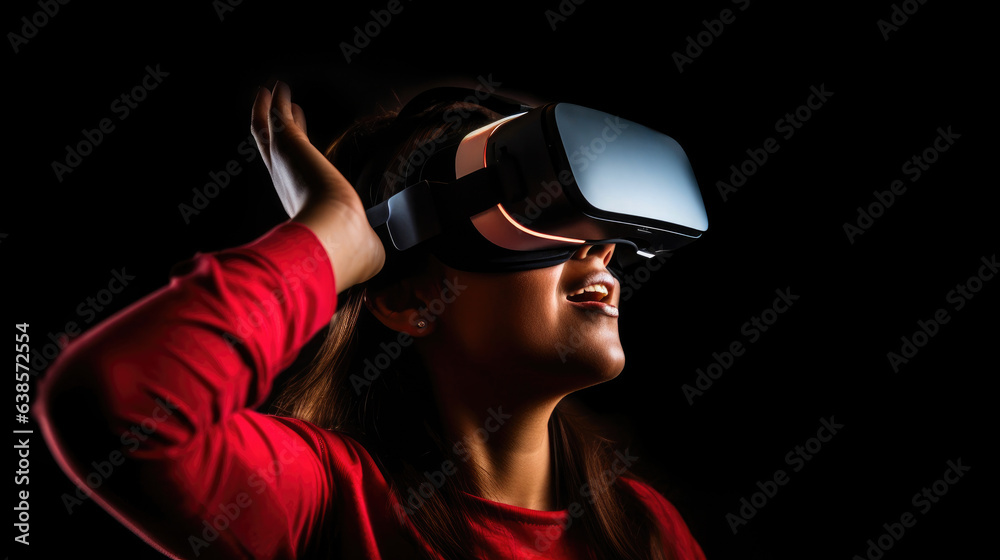 Immersed in a Virtual World: Woman Wearing VR Headset Immersed in a Virtual World: Woman Wearing VR Headset