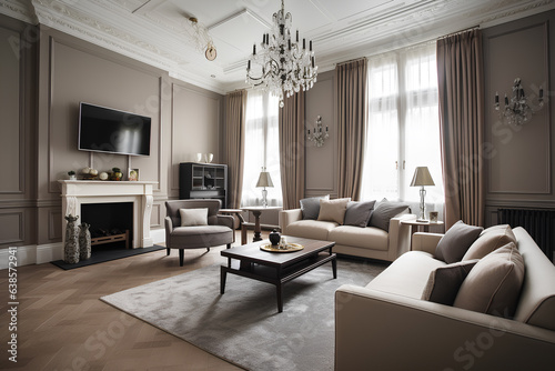 Classic style interior of living room in luxury house.