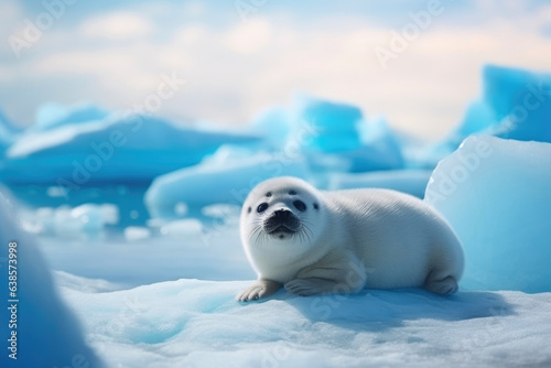 Seal Resting on Ice with Icebreaker
