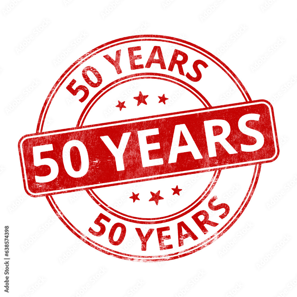 ‘50 Years’ circular red rubber stamp seal with distressed texture isolated on transparent background ‘50 Years’ circular red rubber stamp seal with distressed texture isolated on transparent background