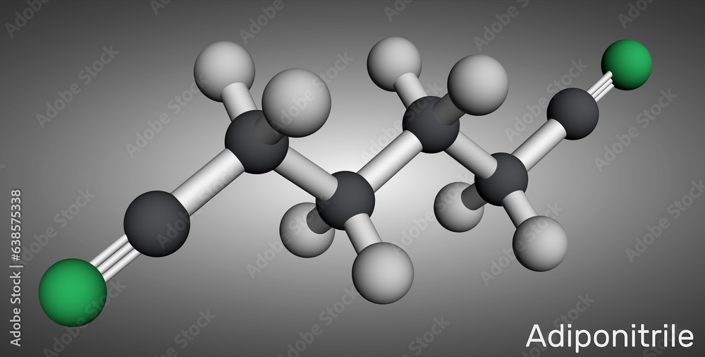 Adiponitrile molecule. It is precursor to the polymer nylon 66 ...