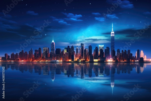 Manhattan Skyline Illuminated by Night