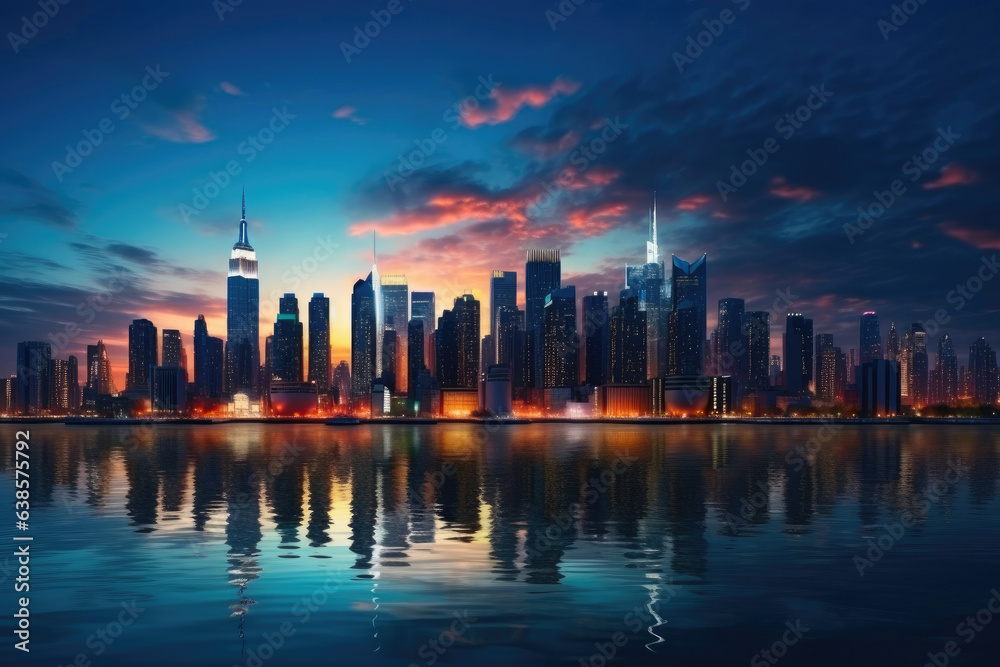 Glowing NYC Skyline over the Water