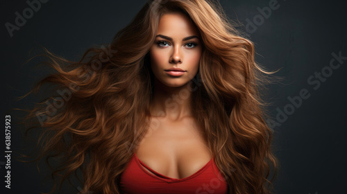 Attractive beautiful model with long hair extension. Generative AI