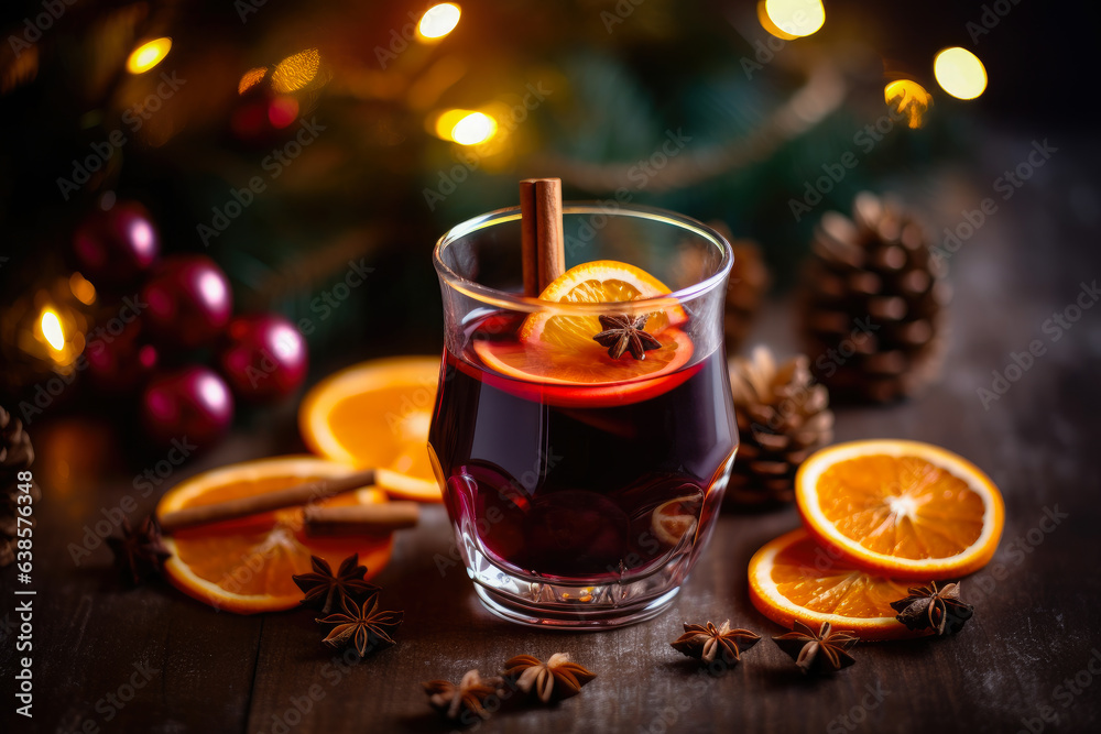 Christmas Mulled Red Wine with Orange and Spices. Generative AI.
Christmas Mulled Red Wine with Orange and Spices. Generative AI.