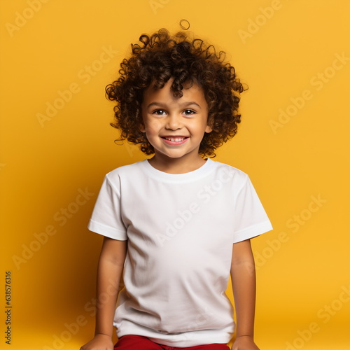a boy in a casual style on yellow background. © duyina1990