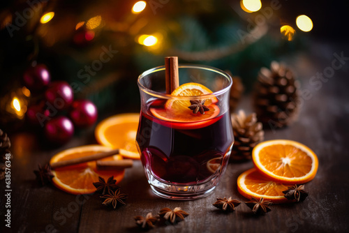 Christmas Mulled Red Wine with Orange and Spices. Generative AI. 