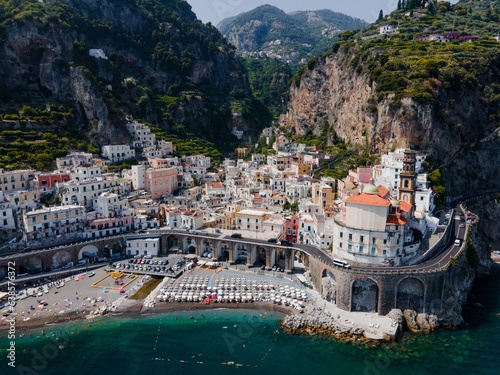 Fototapeta Naklejka Na Ścianę i Meble -  Views from Atrani on the Amalfi Coast, Italy by Drone