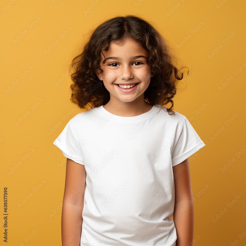 Beautiful little girl in a white blank t-shirt Beautiful little girl in a white blank t-shirt