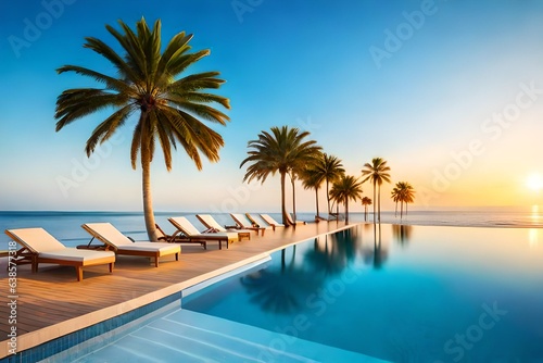 pool at sunset in resort © Muhammad