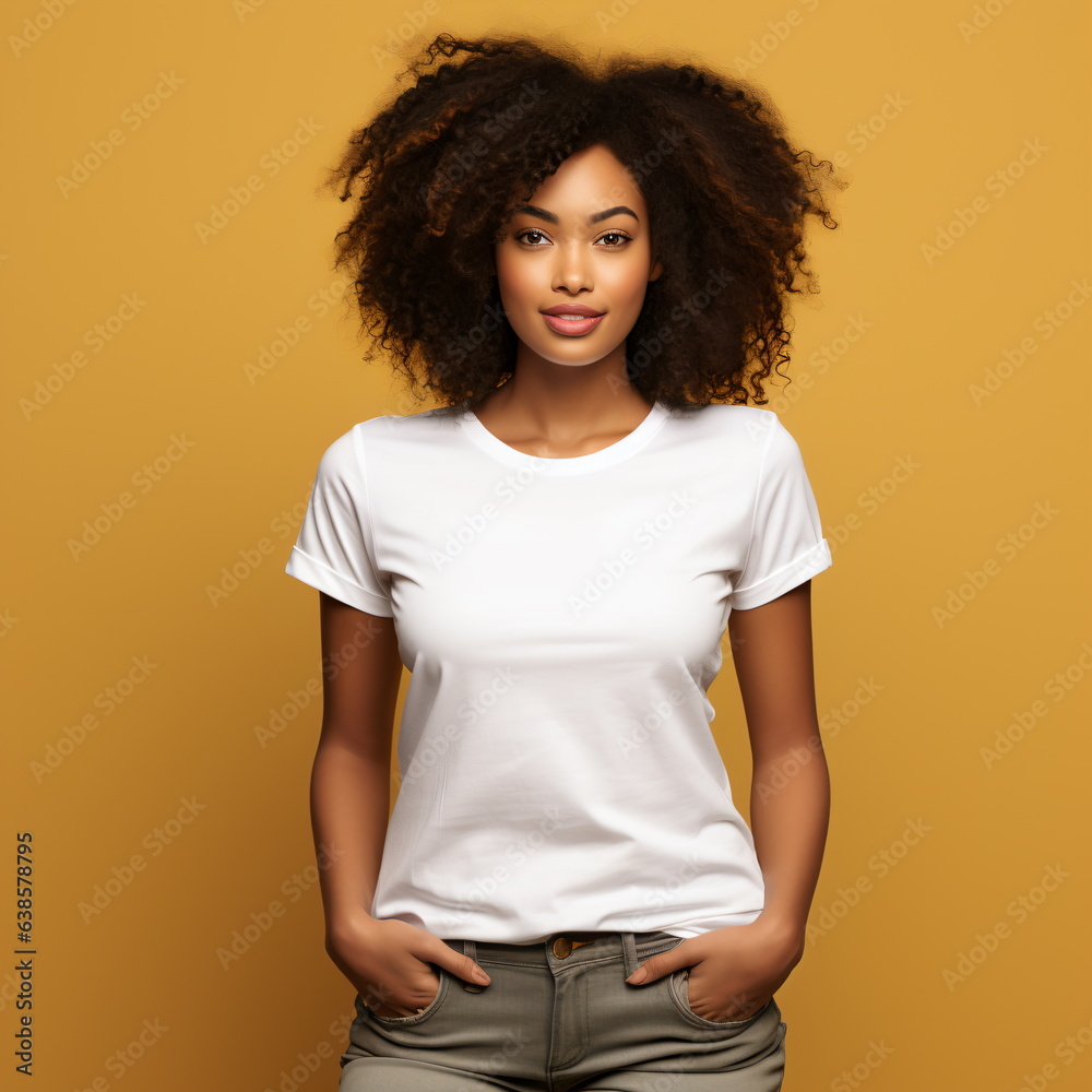 Sexy woman in a white T-shirt on the orange background. Mock-up. Sexy woman in a white T-shirt on the orange background. Mock-up.