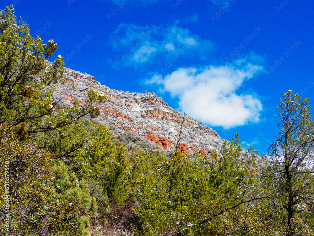 Snowy red rock mountainsides, Sedona Arizona