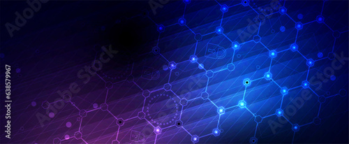Technology banner design with hexagons abstract background.