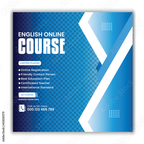 Modern IELTS coaching, social media posts about studying English, and square flyer poster templates for online language courses