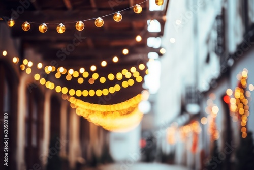 festive street lights decorations, blurred background