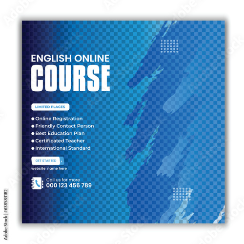 Modern IELTS coaching, social media posts about studying English, and square flyer poster templates for online language courses