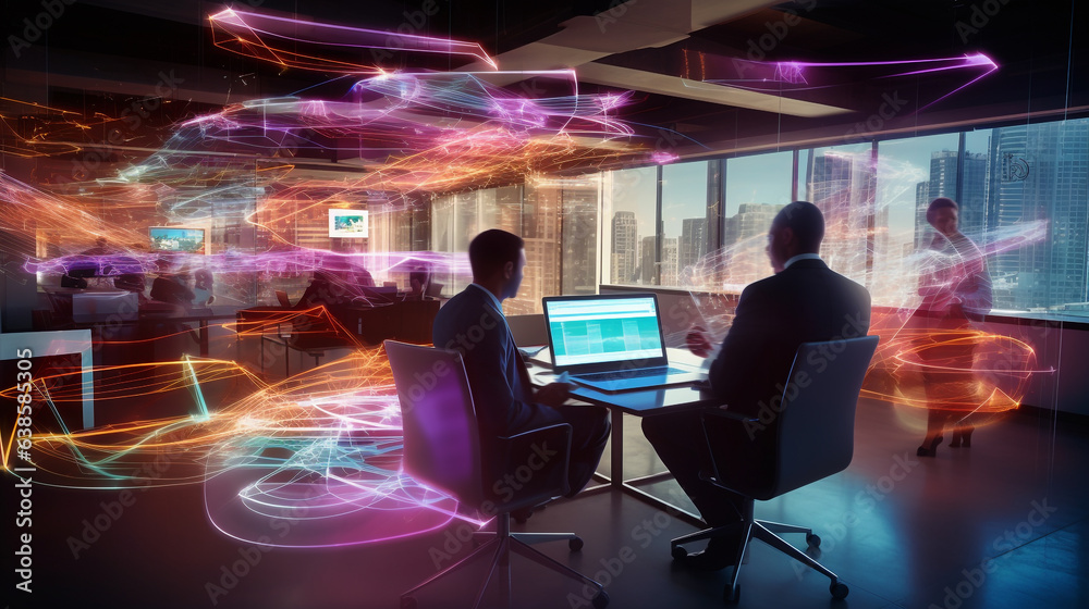 AI Dynamics in Modern Office: Long Exposure Light Trails and Interactive Learning