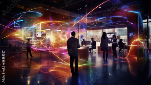 AI-Driven Team Collaboration: Innovators Brainstorming in a Tech-Savvy Office Environment