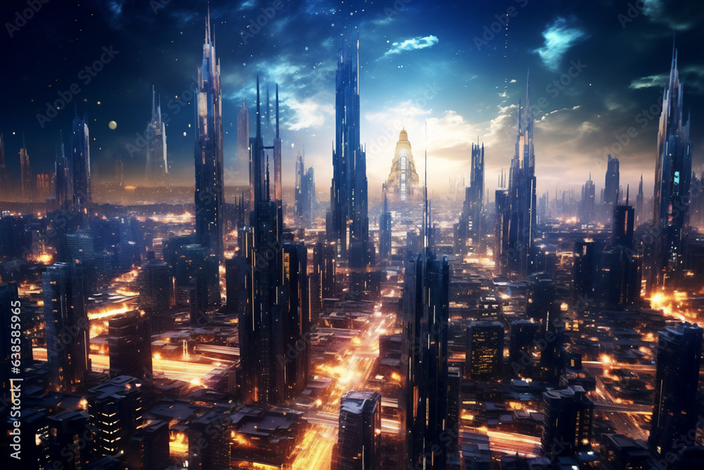 Fototapeta premium Modern architecture in the city at night.