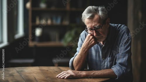 depressed sad senior man at home in mourning