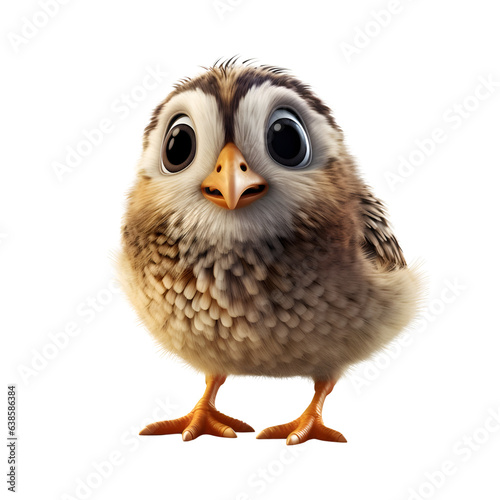 Cute little chick isolated on white background. 3D illustration.
