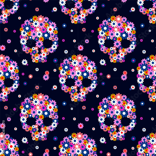 Seamless pattern with floral skulls. Vector illustration for Day of the dead or Halloween.