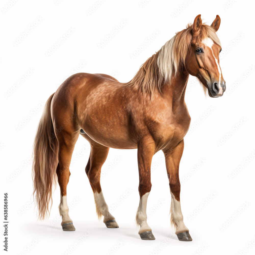 Handsome brown horse isolated on white background.