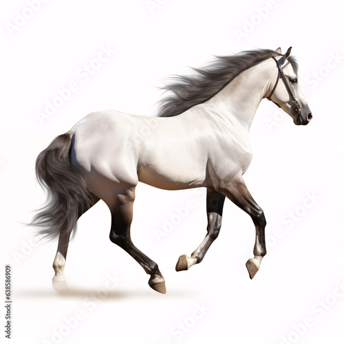 Handsome white horse isolated on white background.