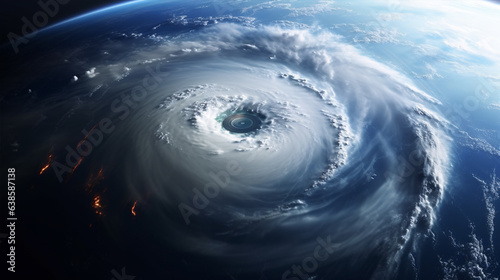 Hurricane from space. Satellite view. Super typhoon over the ocean. The eye of the hurricane. View from outer space.