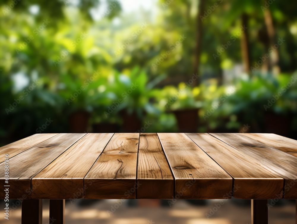 Wooden floor perspective and green forest with ray of light. Wooden floor perspective and green forest with ray of light.